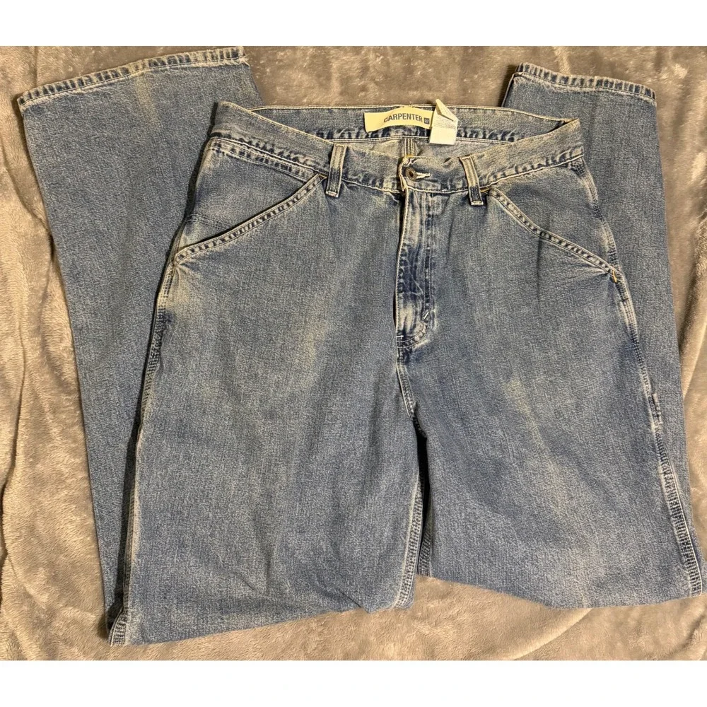 Vintage Gap Carpenter Jeans Mens 34x32 Light Wash Blue Denim Workwear Straight